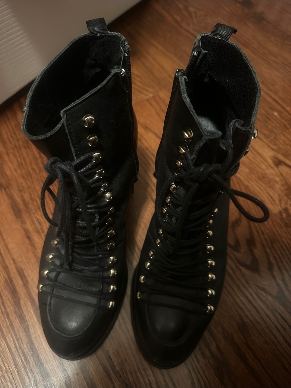 Mista London Women’s Black Lace-Up Combat Boots with Gold Hardware